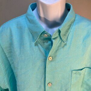 Tommy Bahama Men's seafood green long sleeve Linen blend shirt XXL 2XL EUC